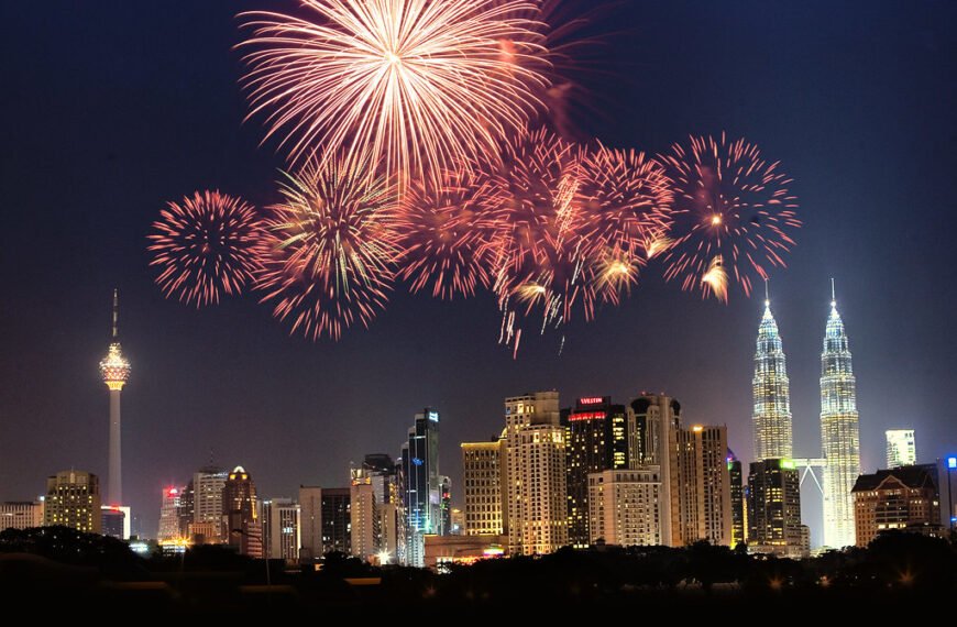 Merdeka Fireworks 2025 in Malaysia - Kuala Lumpur skyline with fireworks