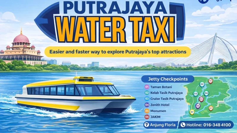 Putrajaya Water Taxi ticket prices start from RM2.00. View full fare table, jetty routes, schedules, and daily pass prices for adults and children.