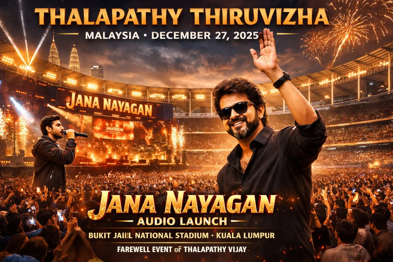 Thalapathy Vijay attends Malaysia’s Thalapathy Thiruvizha on Dec 27, 2025 at Bukit Jalil Stadium